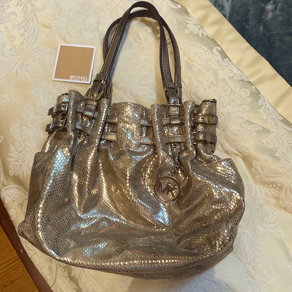Michael Kors Leather large pale metallic gold “Reptile “ purse
